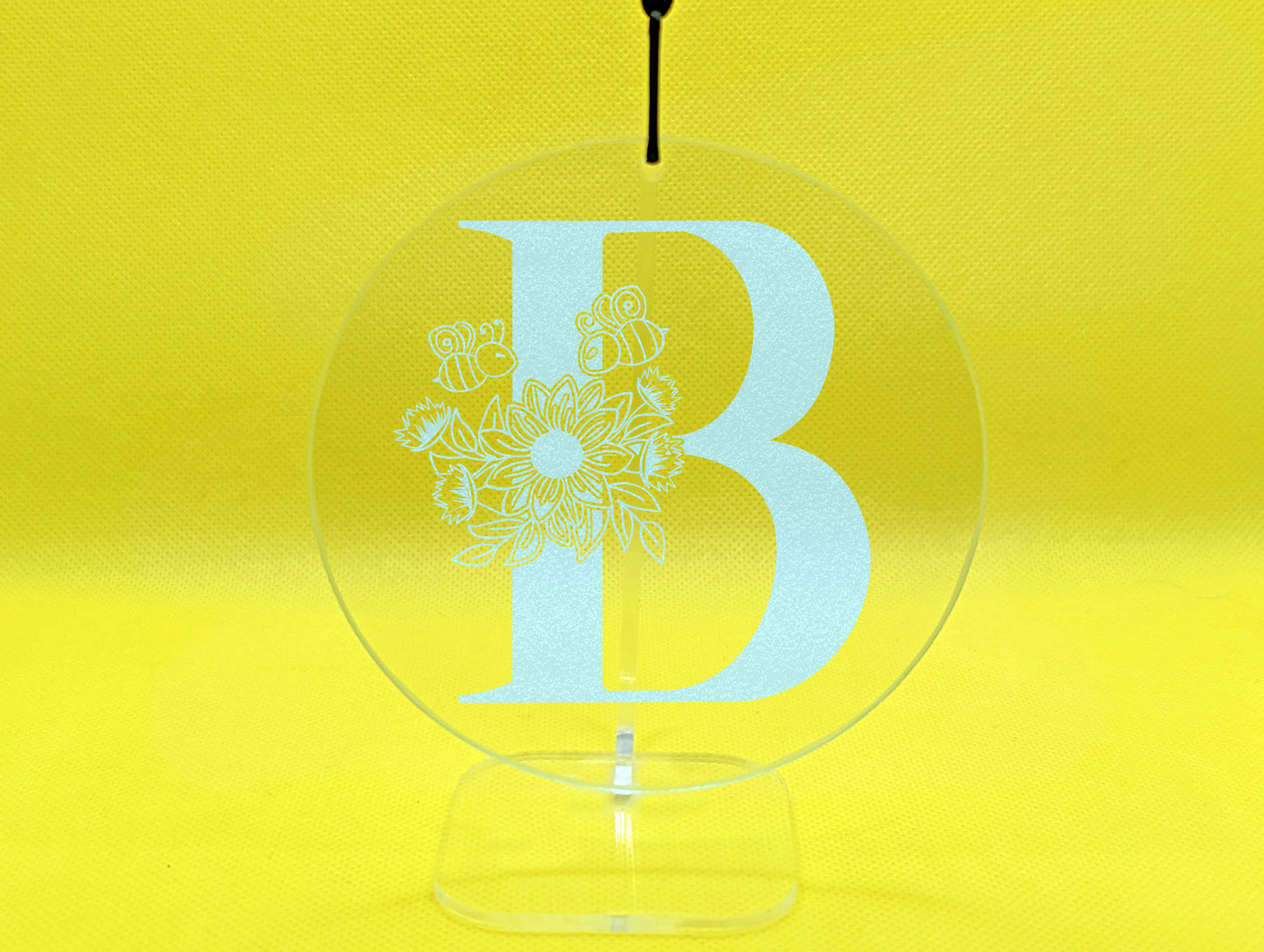 Floral Bee Themed Personalised Hanging Glass Heart or Circle