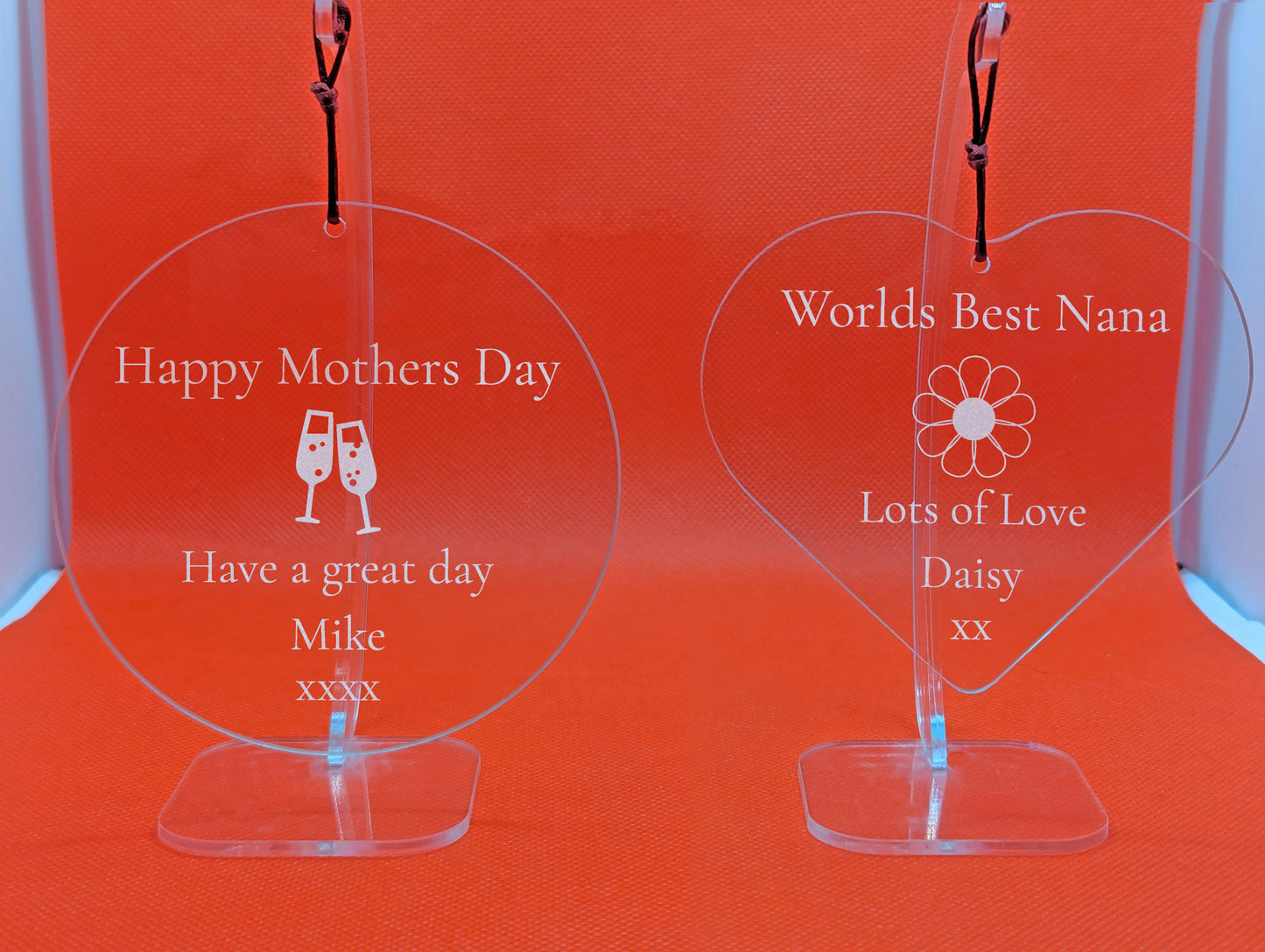 Personalised Hanging Glass Circle or Heart for her