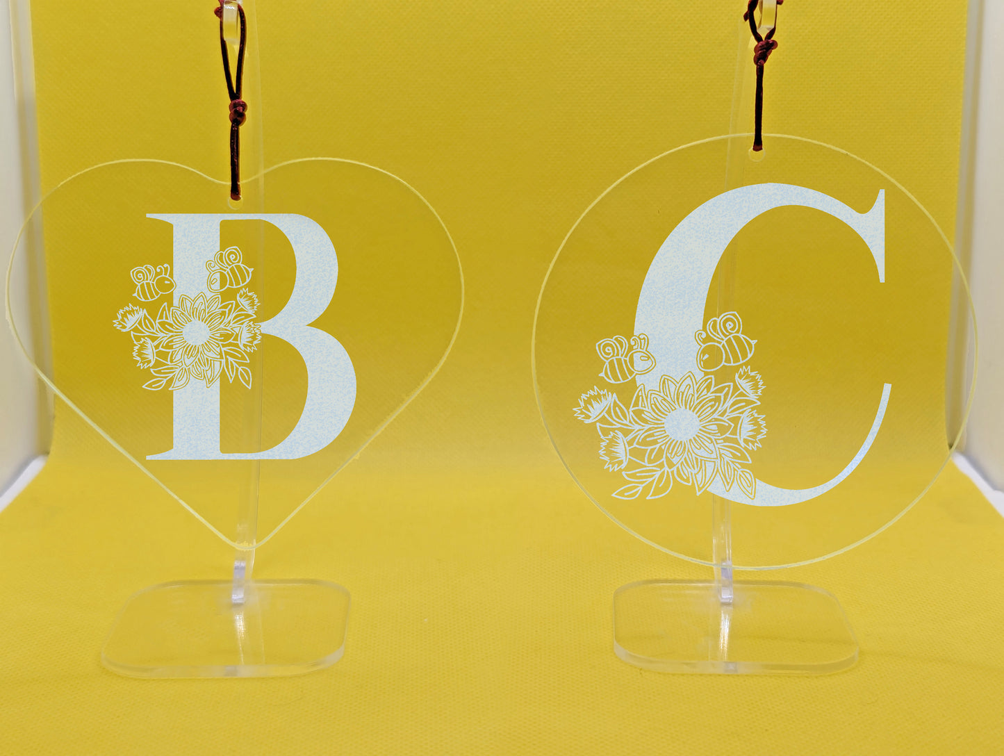 Floral Bee Themed Personalised Hanging Glass Heart or Circle