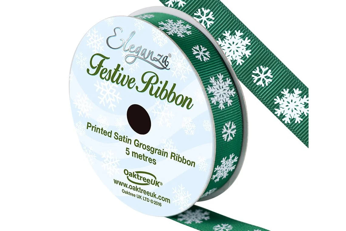 Green Snowflake Ribbon 5m x 15mm