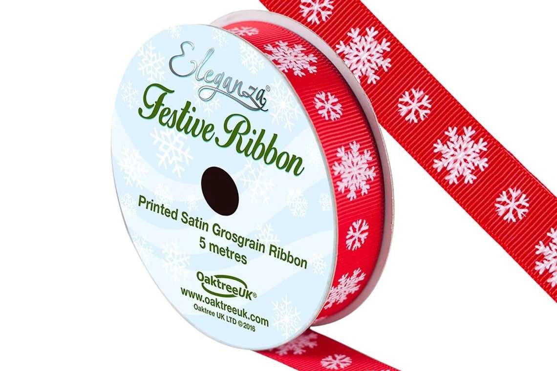 Red Snowflake Ribbon 5m x 15mm