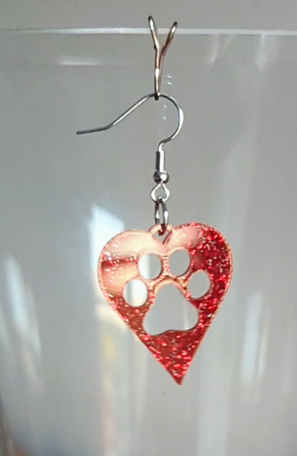 Dog Paw in Heart Earrings